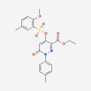 molecular formula C22H22N2O7S B2507156 Ethyl 4-(((2-methoxy-5-methylphenyl)sulfonyl)oxy)-6-oxo-1-(p-tolyl)-1,6-dihydropyridazine-3-carboxylate CAS No. 899727-97-0