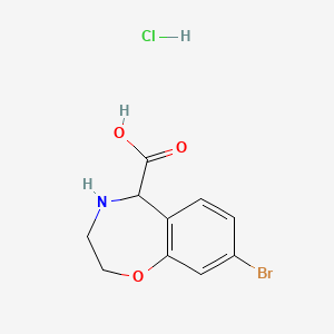 molecular formula C10H11BrClNO3 B2507160 8-溴-2,3,4,5-四氢-1,4-苯并恶唑嗪-5-羧酸；盐酸盐 CAS No. 2416233-92-4