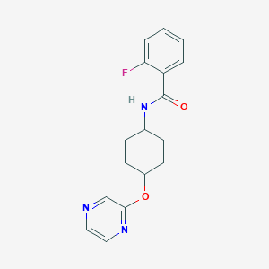 molecular formula C17H18FN3O2 B2507175 2-fluoro-N-((1r,4r)-4-(pyrazin-2-yloxy)cyclohexyl)benzamide CAS No. 2034255-16-6