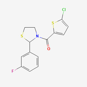 molecular formula C14H11ClFNOS2 B2507228 （5-氯噻吩-2-基）（2-（3-氟苯基）噻唑烷-3-基）甲苯酮 CAS No. 2034263-07-3