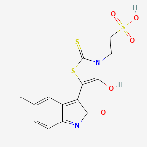 molecular formula C14H12N2O5S3 B2507236 (Z)-2-(5-(5-甲基-2-氧代吲哚啉-3-亚烷基)-4-氧代-2-硫代噻唑烷-3-基)乙磺酸 CAS No. 881828-63-3