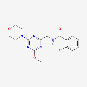 molecular formula C16H18FN5O3 B2507237 2-fluoro-N-((4-methoxy-6-morpholino-1,3,5-triazin-2-yl)methyl)benzamide CAS No. 2034470-46-5