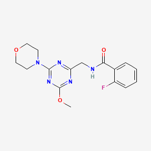 molecular formula C16H18FN5O3 B2507237 2-fluoro-N-((4-metoxi-6-morfolino-1,3,5-triazin-2-il)metil)benzamida CAS No. 2034470-46-5