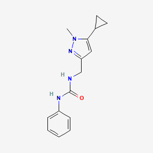 molecular formula C15H18N4O B2507242 1-((5-cyclopropyl-1-methyl-1H-pyrazol-3-yl)methyl)-3-phenylurea CAS No. 1448063-08-8