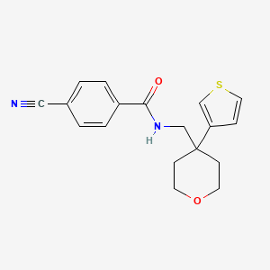 molecular formula C18H18N2O2S B2507250 4-cyano-N-((4-(thiophen-3-yl)tetrahydro-2H-pyran-4-yl)methyl)benzamide CAS No. 2320663-24-7