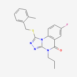molecular formula C20H19FN4OS B2507272 7-fluoro-1-[(2-methylbenzyl)thio]-4-propyl[1,2,4]triazolo[4,3-a]quinazolin-5(4H)-one CAS No. 1111221-38-5