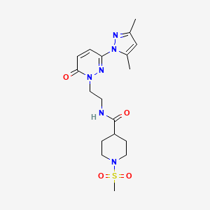 molecular formula C18H26N6O4S B2507274 N-(2-(3-(3,5-ジメチル-1H-ピラゾール-1-イル)-6-オキソピリダジン-1(6H)-イル)エチル)-1-(メチルスルホニル)ピペリジン-4-カルボキサミド CAS No. 1351645-19-6