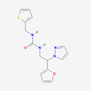 molecular formula C15H16N4O2S B2507284 1-(2-(furan-2-yl)-2-(1H-pyrazol-1-yl)ethyl)-3-(thiophen-2-ylmethyl)urea CAS No. 2034255-75-7