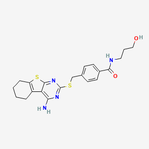 molecular formula C21H24N4O2S2 B2507300 4-[(4-amino-5,6,7,8-tetrahydro-[1]benzothiolo[2,3-d]pyrimidin-2-yl)sulfanylmethyl]-N-(3-hydroxypropyl)benzamide CAS No. 308298-88-6