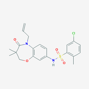 molecular formula C21H23ClN2O4S B2507302 N-(5-烯丙基-3,3-二甲基-4-氧代-2,3,4,5-四氢苯并[b][1,4]恶二嗪-8-基)-5-氯-2-甲基苯磺酰胺 CAS No. 921997-00-4