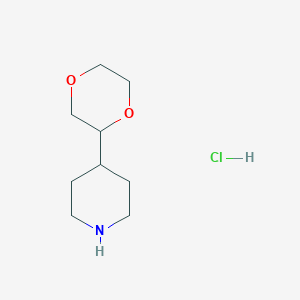 molecular formula C9H18ClNO2 B2507332 4-(1,4-Dioxan-2-yl)piperidine hydrochloride CAS No. 2138337-86-5