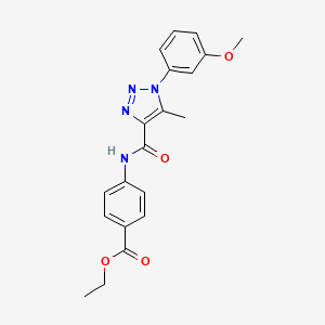molecular formula C20H20N4O4 B2507338 ethyl 4-(1-(3-methoxyphenyl)-5-methyl-1H-1,2,3-triazole-4-carboxamido)benzoate CAS No. 923131-46-8