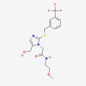 2-(5-(hydroxymethyl)-2-((3-(trifluoromethyl)benzyl)thio)-1H-imidazol-1-yl)-N-(2-methoxyethyl)acetamide
