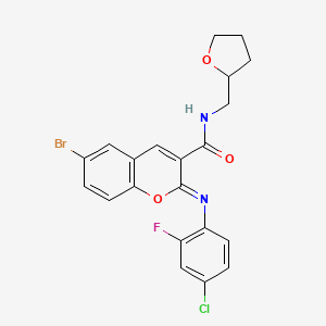 molecular formula C21H17BrClFN2O3 B2507347 (2Z)-6-bromo-2-[(4-chloro-2-fluorophenyl)imino]-N-(tetrahydrofuran-2-ylmethyl)-2H-chromene-3-carboxamide CAS No. 1327169-26-5