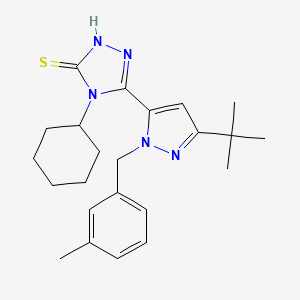 molecular formula C23H31N5S B2507351 5-[3-(Tert-butyl)-1-(3-methylbenzyl)-1h-pyrazol-5-yl]-4-cyclohexyl-4h-1,2,4-triazole-3-thiol CAS No. 306937-11-1