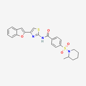 molecular formula C24H23N3O4S2 B2507360 N-(4-(benzofuran-2-yl)thiazol-2-yl)-4-((2-methylpiperidin-1-yl)sulfonyl)benzamide CAS No. 923440-41-9
