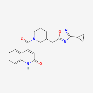 molecular formula C21H22N4O3 B2507365 (3-((3-Cyclopropyl-1,2,4-oxadiazol-5-yl)methyl)piperidin-1-yl)(2-hydroxyquinolin-4-yl)methanone CAS No. 1705255-47-5