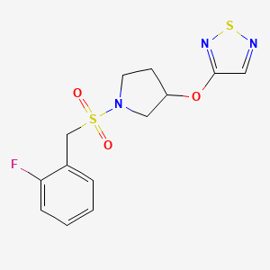 molecular formula C13H14FN3O3S2 B2507372 3-({1-[(2-Fluorofenil)metanosulfonil]pirrolidin-3-il}oxi)-1,2,5-tiadiazol CAS No. 2097896-40-5