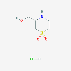 molecular formula C5H12ClNO3S B2507390 3-(羟甲基)-1lambda6-硫代吗啉-1,1-二酮盐酸盐 CAS No. 1797609-81-4