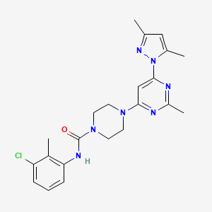 molecular formula C22H26ClN7O B2507392 N-(3-chloro-2-methylphenyl)-4-(6-(3,5-dimethyl-1H-pyrazol-1-yl)-2-methylpyrimidin-4-yl)piperazine-1-carboxamide CAS No. 1172926-64-5