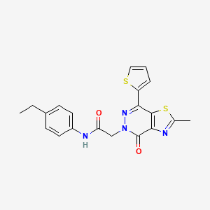 molecular formula C20H18N4O2S2 B2507396 N-(4-ethylphenyl)-2-(2-methyl-4-oxo-7-(thiophen-2-yl)thiazolo[4,5-d]pyridazin-5(4H)-yl)acetamide CAS No. 953927-66-7