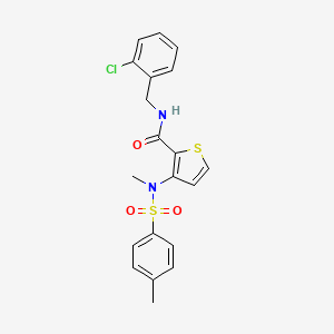 molecular formula C20H19ClN2O3S2 B2507404 N-(2-クロロベンジル)-3-{メチル[(4-メチルフェニル)スルホニル]アミノ}チオフェン-2-カルボキサミド CAS No. 1226443-79-3