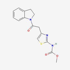 molecular formula C15H15N3O3S B2507413 Methyl (4-(2-(indolin-1-yl)-2-oxoethyl)thiazol-2-yl)carbamate CAS No. 946235-89-8