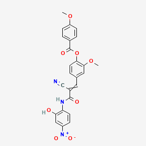 molecular formula C25H19N3O8 B2507428 4-{2-氰基-2-[(2-羟基-4-硝基苯基)氨基羰基]乙-1-烯-1-基}-2-甲氧基苯基 4-甲氧基苯甲酸酯 CAS No. 522657-76-7