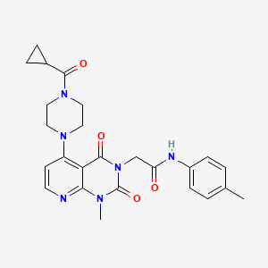 molecular formula C25H28N6O4 B2507429 2-(5-(4-(cyclopropanecarbonyl)piperazin-1-yl)-1-methyl-2,4-dioxo-1,2-dihydropyrido[2,3-d]pyrimidin-3(4H)-yl)-N-(p-tolyl)acetamide CAS No. 1021062-07-6