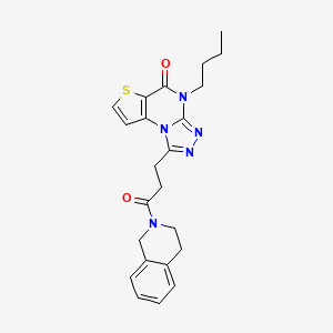 molecular formula C23H25N5O2S B2507437 8-Butyl-12-[3-oxo-3-(1,2,3,4-tetrahydroisoquinolin-2-yl)propyl]-5-thia-1,8,10,11-tetraazatricyclo[7.3.0.0^{2,6}]dodeca-2(6),3,9,11-tetraen-7-one CAS No. 1189683-07-5