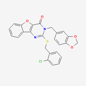 molecular formula C25H17ClN2O4S B2507441 3-(1,3-benzodioxol-5-ylmethyl)-2-[(2-chlorobenzyl)sulfanyl][1]benzofuro[3,2-d]pyrimidin-4(3H)-one CAS No. 1291859-07-8