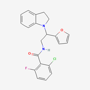 molecular formula C21H18ClFN2O2 B2507443 2-chloro-6-fluoro-N-(2-(furan-2-yl)-2-(indolin-1-yl)ethyl)benzamide CAS No. 898432-73-0