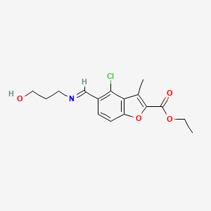 molecular formula C16H18ClNO4 B2507449 ethyl 4-chloro-5-{(E)-[(3-hydroxypropyl)imino]methyl}-3-methyl-1-benzofuran-2-carboxylate CAS No. 330973-46-1