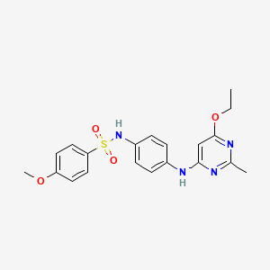 molecular formula C20H22N4O4S B2507450 N-(4-((6-ethoxy-2-methylpyrimidin-4-yl)amino)phenyl)-4-methoxybenzenesulfonamide CAS No. 946356-63-4