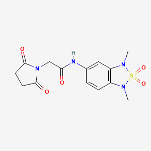 molecular formula C14H16N4O5S B2507466 N-(1,3-二甲基-2,2-二氧化-1,3-二氢苯并[c][1,2,5]噻二唑-5-基)-2-(2,5-二氧代吡咯烷-1-基)乙酰胺 CAS No. 2034402-92-9