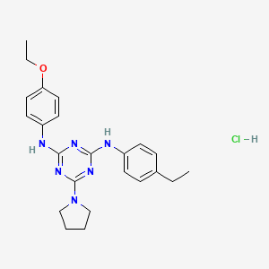 molecular formula C23H29ClN6O B2507470 N2-(4-ethoxyphenyl)-N4-(4-ethylphenyl)-6-(pyrrolidin-1-yl)-1,3,5-triazine-2,4-diamine hydrochloride CAS No. 1179495-13-6