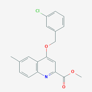 molecular formula C19H16ClNO3 B2507490 Methyl-4-((3-Chlorbenzyl)oxy)-6-methylchinolin-2-carboxylat CAS No. 1358223-54-7