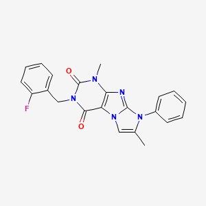 molecular formula C22H18FN5O2 B2507493 2-[(2-Fluorophenyl)methyl]-4,7-dimethyl-6-phenylpurino[7,8-a]imidazole-1,3-dione CAS No. 896805-15-5