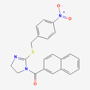 molecular formula C21H17N3O3S B2507498 naphthalen-2-yl(2-((4-nitrobenzyl)thio)-4,5-dihydro-1H-imidazol-1-yl)methanone CAS No. 851802-43-2