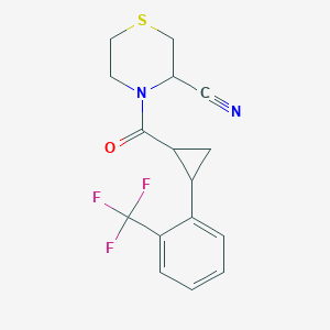 molecular formula C16H15F3N2OS B2507505 4-{2-[2-(Trifluoromethyl)phenyl]cyclopropanecarbonyl}thiomorpholine-3-carbonitrile CAS No. 1798015-45-8