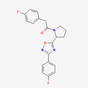 molecular formula C20H17F2N3O2 B2507540 3-(4-Fluorophenyl)-5-{1-[(4-fluorophenyl)acetyl]pyrrolidin-2-yl}-1,2,4-oxadiazole CAS No. 1798454-05-3