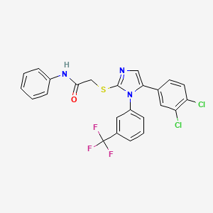 molecular formula C24H16Cl2F3N3OS B2507542 2-((5-(3,4-dichlorophenyl)-1-(3-(trifluoromethyl)phenyl)-1H-imidazol-2-yl)thio)-N-phenylacetamide CAS No. 1226453-21-9