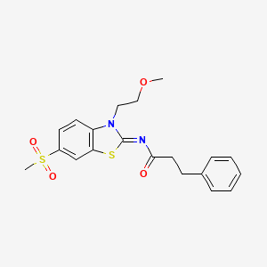 molecular formula C20H22N2O4S2 B2507552 N-[3-(2-methoxyethyl)-6-methylsulfonyl-1,3-benzothiazol-2-ylidene]-3-phenylpropanamide CAS No. 864977-40-2