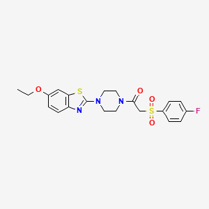 molecular formula C21H22FN3O4S2 B2507553 6-Ethoxy-2-(4-{[(4-fluorophenyl)sulfonyl]acetyl}piperazin-1-yl)-1,3-benzothiazole CAS No. 897470-49-4