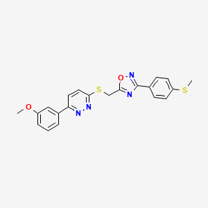 molecular formula C21H18N4O2S2 B2507558 3-(3-Methoxyphenyl)-6-[({3-[4-(methylthio)phenyl]-1,2,4-oxadiazol-5-yl}methyl)thio]pyridazine CAS No. 1115285-42-1