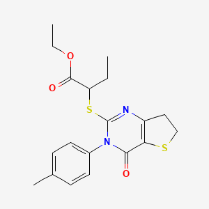 molecular formula C19H22N2O3S2 B2507563 Ethyl 2-[[3-(4-methylphenyl)-4-oxo-6,7-dihydrothieno[3,2-d]pyrimidin-2-yl]sulfanyl]butanoate CAS No. 686771-84-6