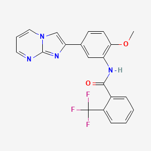 molecular formula C21H15F3N4O2 B2507575 N-(5-imidazo[1,2-a]pyrimidin-2-yl-2-methoxyphenyl)-2-(trifluoromethyl)benzamide CAS No. 862810-91-1