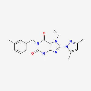 molecular formula C21H24N6O2 B2507584 8-(3,5-dimethyl-1H-pyrazol-1-yl)-7-ethyl-3-methyl-1-(3-methylbenzyl)-1H-purine-2,6(3H,7H)-dione CAS No. 1013875-45-0
