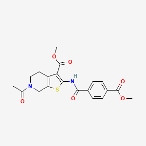 molecular formula C20H20N2O6S B2507587 Methyl 6-acetyl-2-(4-(methoxycarbonyl)benzamido)-4,5,6,7-tetrahydrothieno[2,3-c]pyridine-3-carboxylate CAS No. 921109-25-3