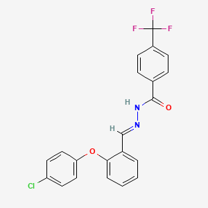 molecular formula C21H14ClF3N2O2 B2507614 N'-[(1E)-[2-(4-クロロフェノキシ)フェニル]メチリデン]-4-(トリフルオロメチル)ベンゾヒドラジド CAS No. 338393-72-9